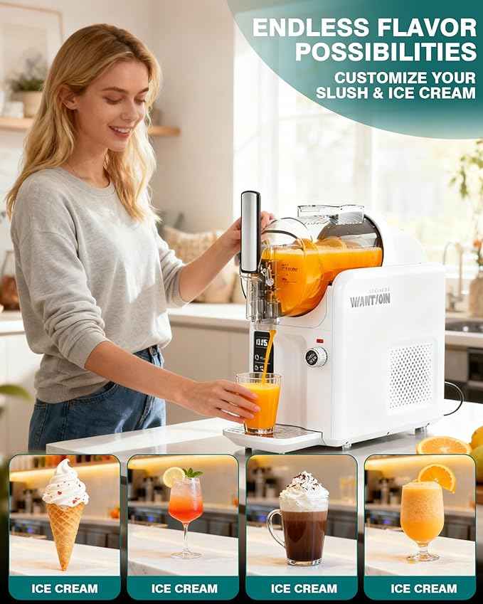 WantJoin 2-in-1 Slushie Machine – 72 oz White Frozen Drink Machines with 6 Preset Modes, No Ice Needed, Quiet and Simple Knob Operation, Frozen Drink Maker for Ice Cream, Margarita & Slushy
