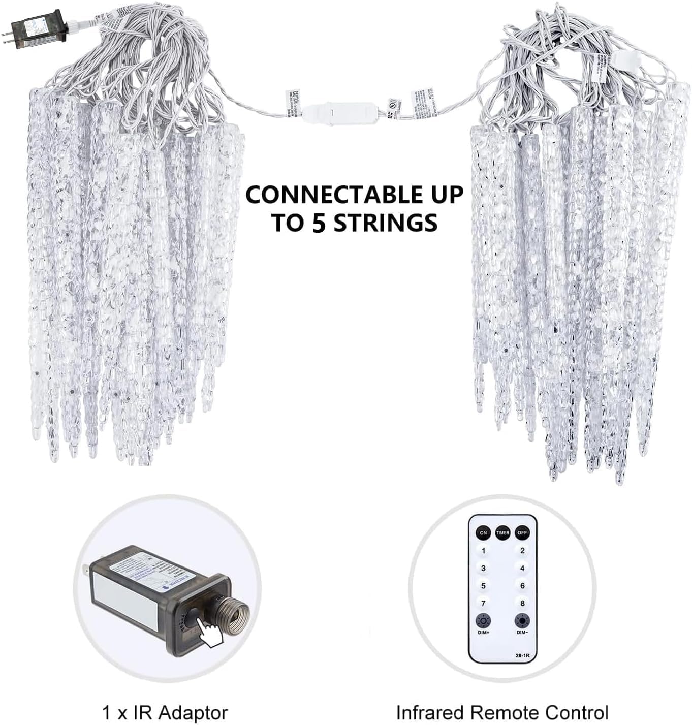 Icicle Lights Outdoor, 2 Pack Total 40ft 40 Tubes 200 LED Ice Shape String Lights, Connectable Hanging Christmas Decoration Lights for Tree Patio Roof Holiday Decor, Multicolor
