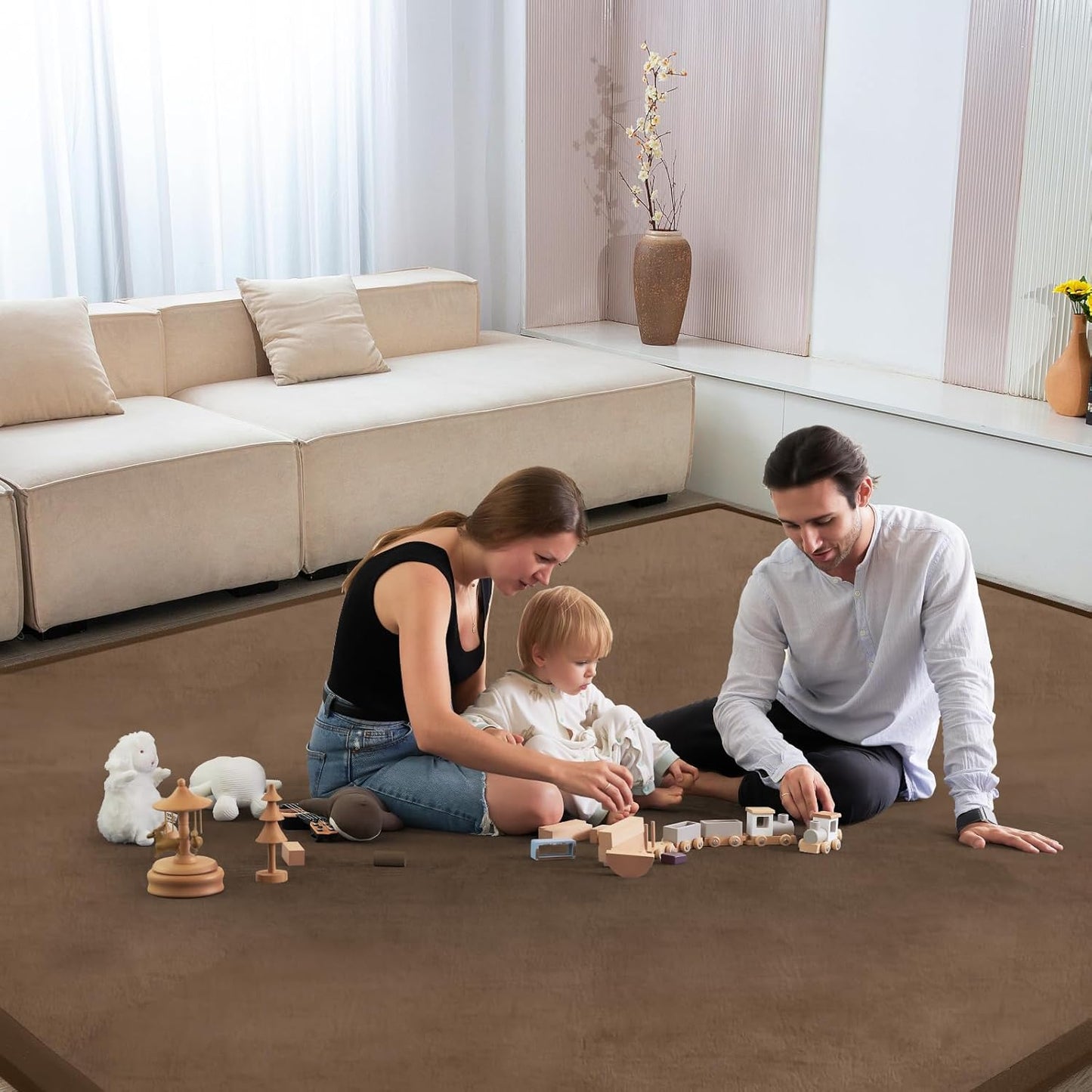 Baby Play Mat for Floor Tummy Time Nursery Rug Muscle Area Rug Playroom Rug Tatami 50 * 50" Memory Foam 1.3" Thick Crawling Mat For Babies,Toddlers, Infants, Kids,Floor Mat,Coffee