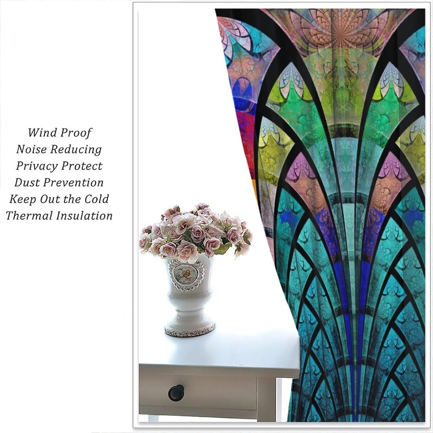 Stained Glass Curtains,Retro Design Style Colorful Abstract Art Home Decor Drapes for Bedroom Living Room Kitchen Window Treatment 2 Panels Set Total Size 42" W X 63" L Inch