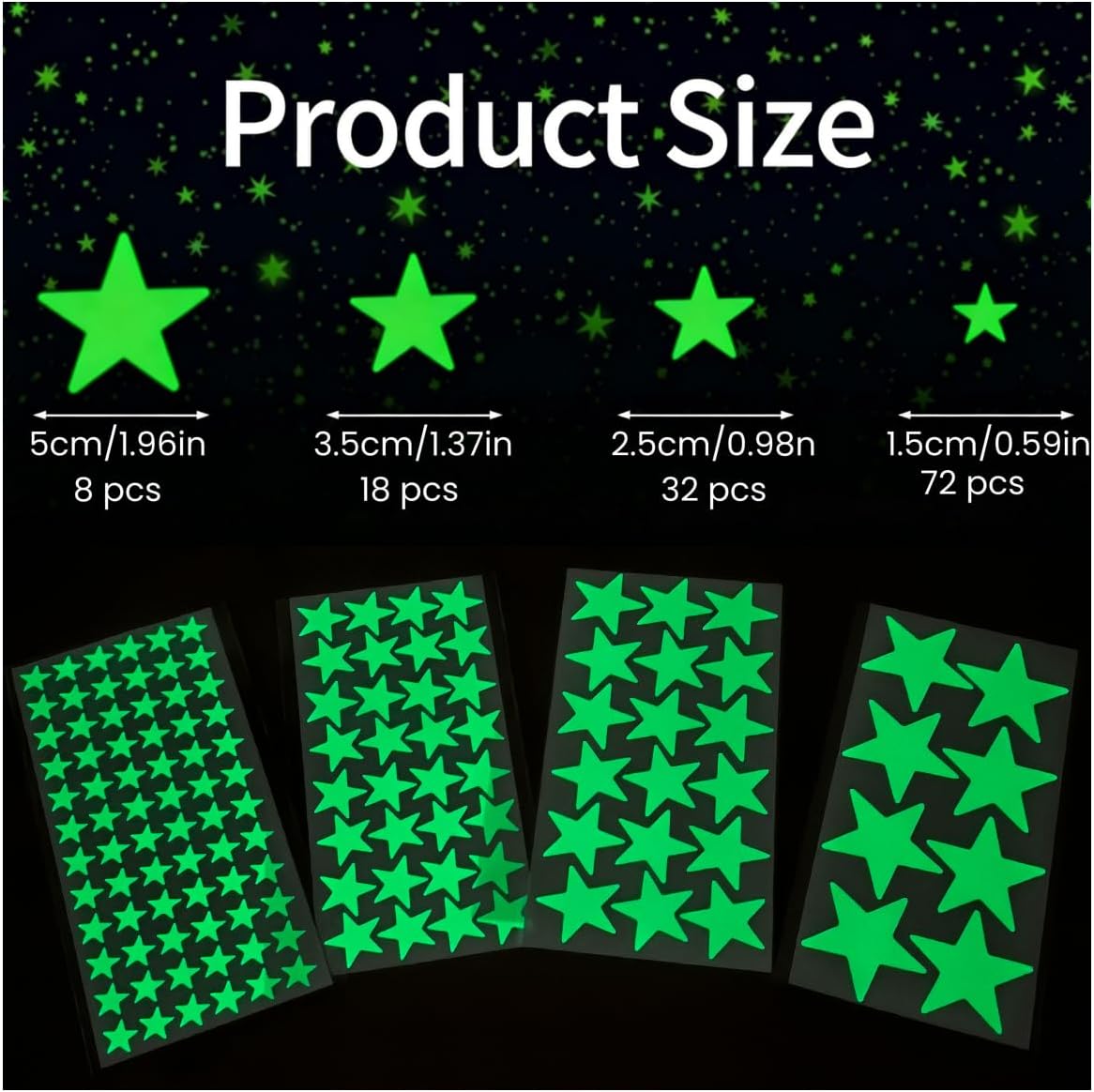 Glow in The Dark Star Stickers Glow Stars for Kids Room, Glow in The Dark Stars for Ceiling and Wall, Bright Luminous Wall Stickers for Bedroom, Party Decoration, Green