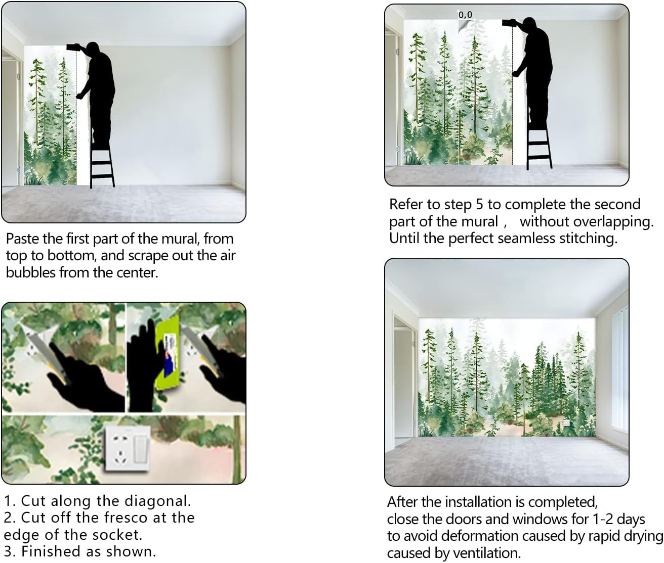 Boys or Girls Cartoon Pine Tree Forest wallpeper Nursery Kids Bedroom Wall Mural - 137"x96"(Not Peel and Stick)