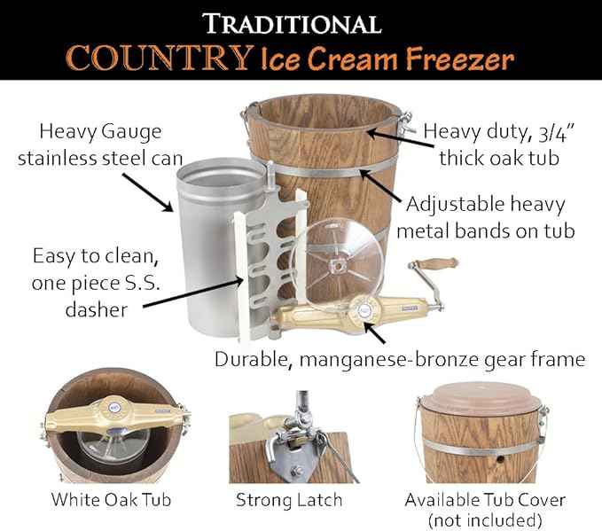 4 qt Country Ice Cream Maker - Classic Wooden Tub - Hand Crank