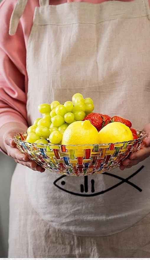 MAGCOLOR Hand Painted Colorful Woven Glass Crystal Salad & Fruit Bowl Decoration,Centerpiece For Home,Office,Wedding Decor, Fruit, Snack, Dessert, Server