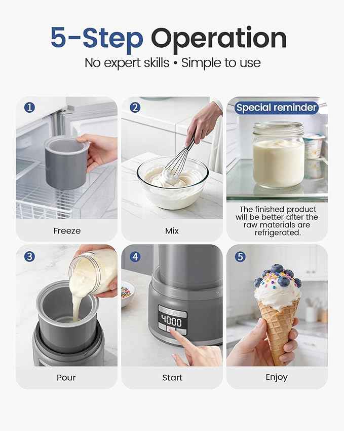 2.1 Qt Countertop Ice Cream Maker – Make Gelato, Sorbet & Frozen Yogurt in as Little as 20–30 Minutes, Fast Cooling, Visible Feeding Port, Easy 3-Button Control (Ash Gray)