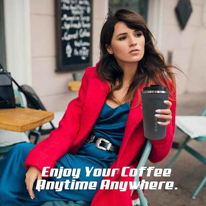 SPLMIFA Travel coffee mugs leak-proof, reusable coffee cups with lids, stainless steel vacuum insulated coffee tumblers, thermal insulation cups for men & women keep drinks hot & cold(2nd-Blue, 12OZ)