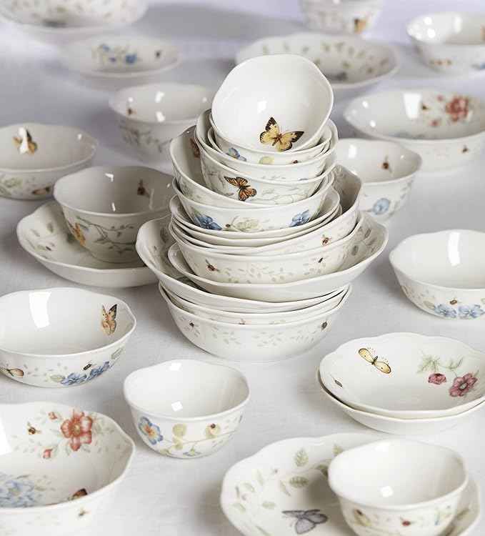 Lenox Butterfly Meadow Soup Bowls Set of 4, Service For 4, Dishwasher Safe, 32-Fl Oz Capacity, 7.75-Inch Diameter, 4-Piece Soup Bowl Set