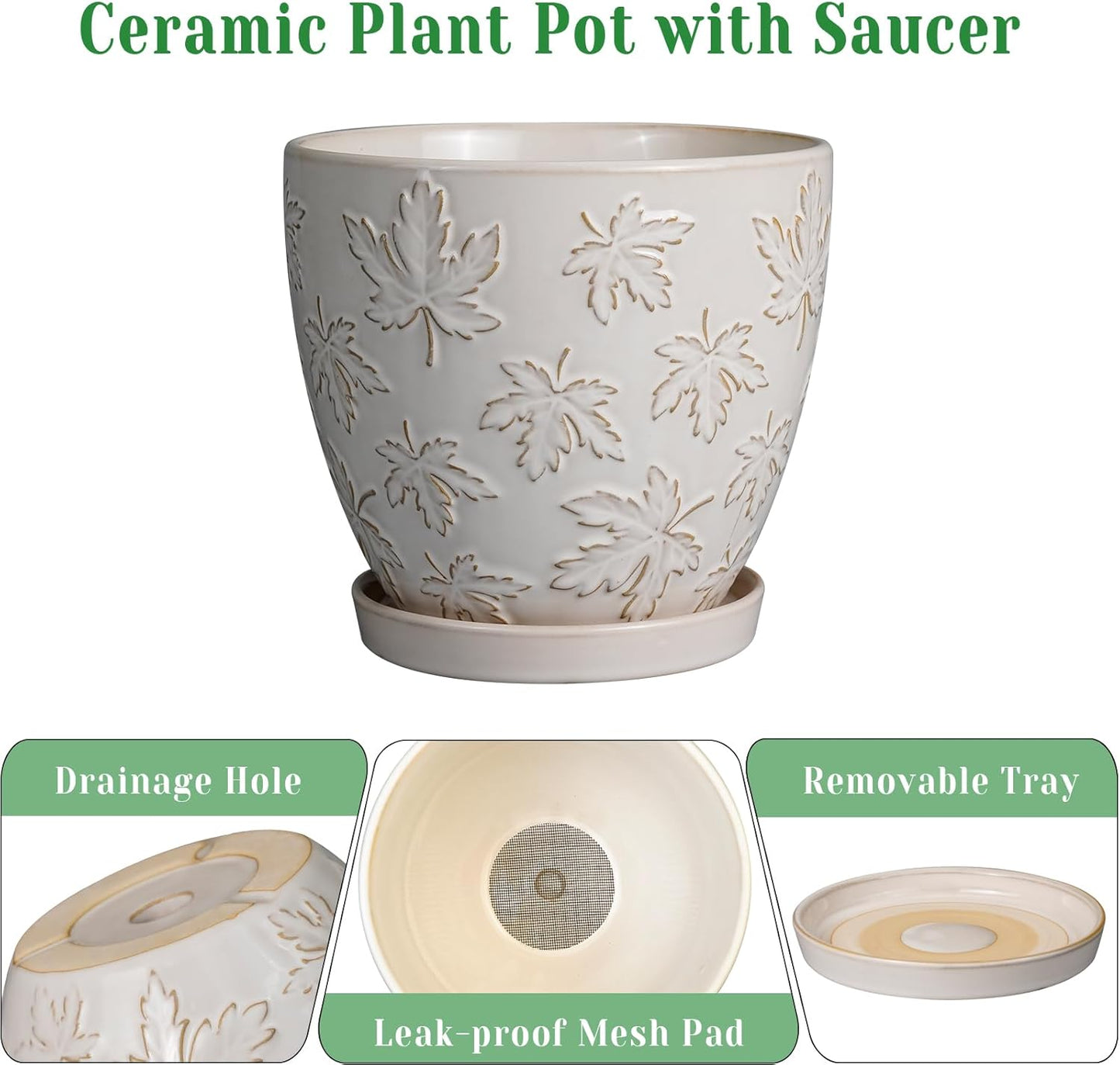 Pots for Plants 10 Inch - Ceramic Planter Large Plant Pot for Indoor Plants Outdoor Round Flower Pot with Drainage Hole and Saucer Home Garden Decor White