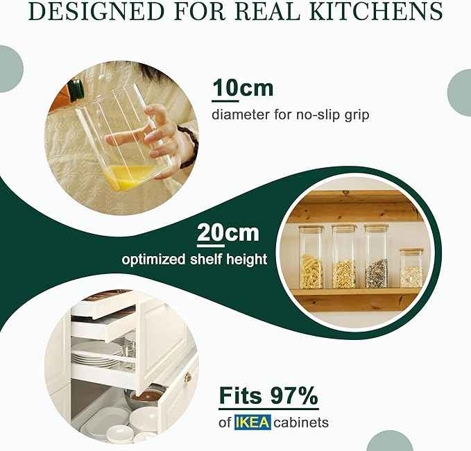 LIBWYS Kitchen Glass Jars Set with Bamboo Lids for Storage (1pcs - 1.67Qt) - Stackable Square Food Jars for Pantry Organization, Coffee, Flour, Snacks, Tea | Kitchen Canisters Set
