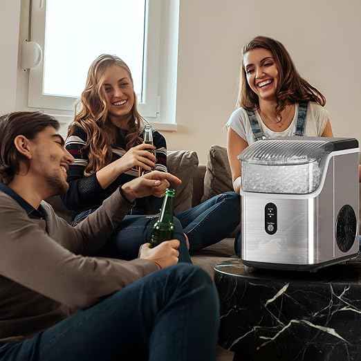 Antarctic Star Nugget Ice Maker Countertop, Chewable Nugget Ice Machine with Automatic Cleaning, Fast Ice Making 34Lbs/24H, One Click Operation for Party/Home/Bar/RV (Stainless Steel Silver)