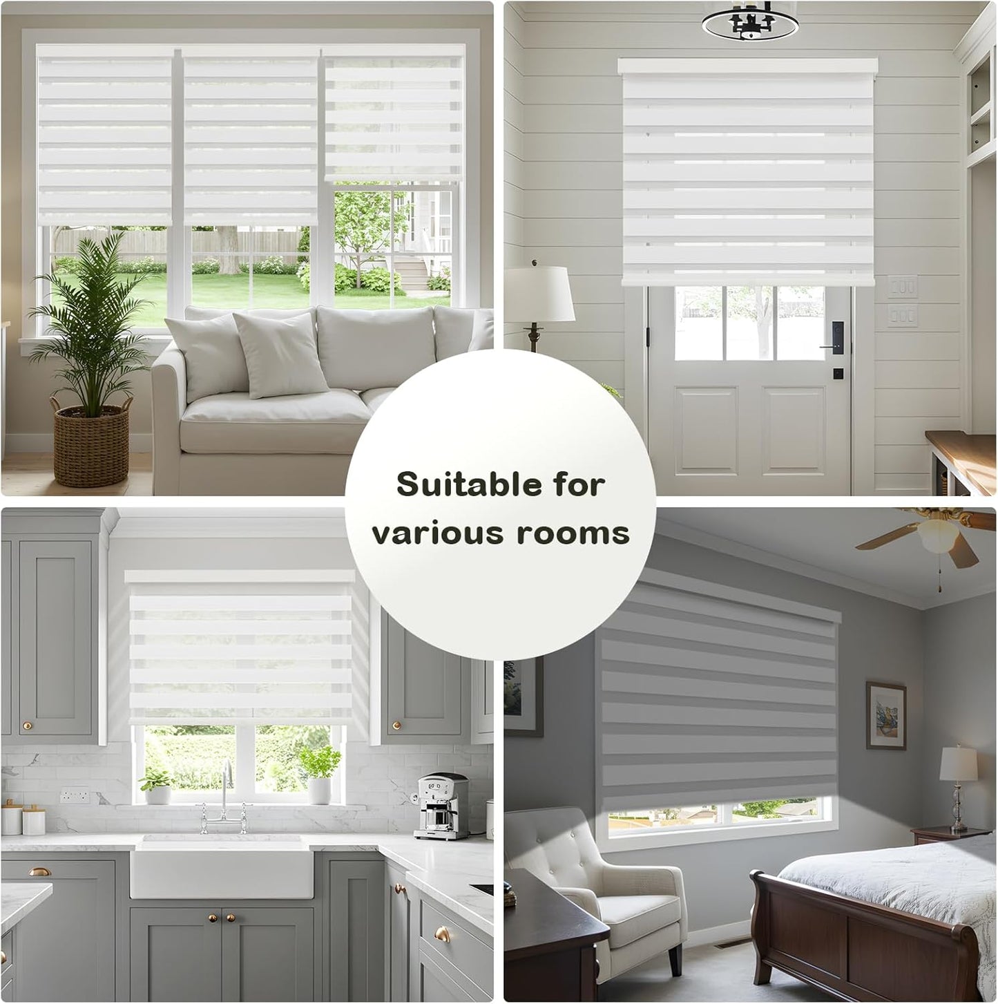 Cordless Zebra Blinds for Windows,Free-Stop Roller Zebra Shades,Light Filtering Blinds for Indoor windows with Upgraded Cassette,Pull Down Privacy Window Shades for Home (35" W x 72" H, White)