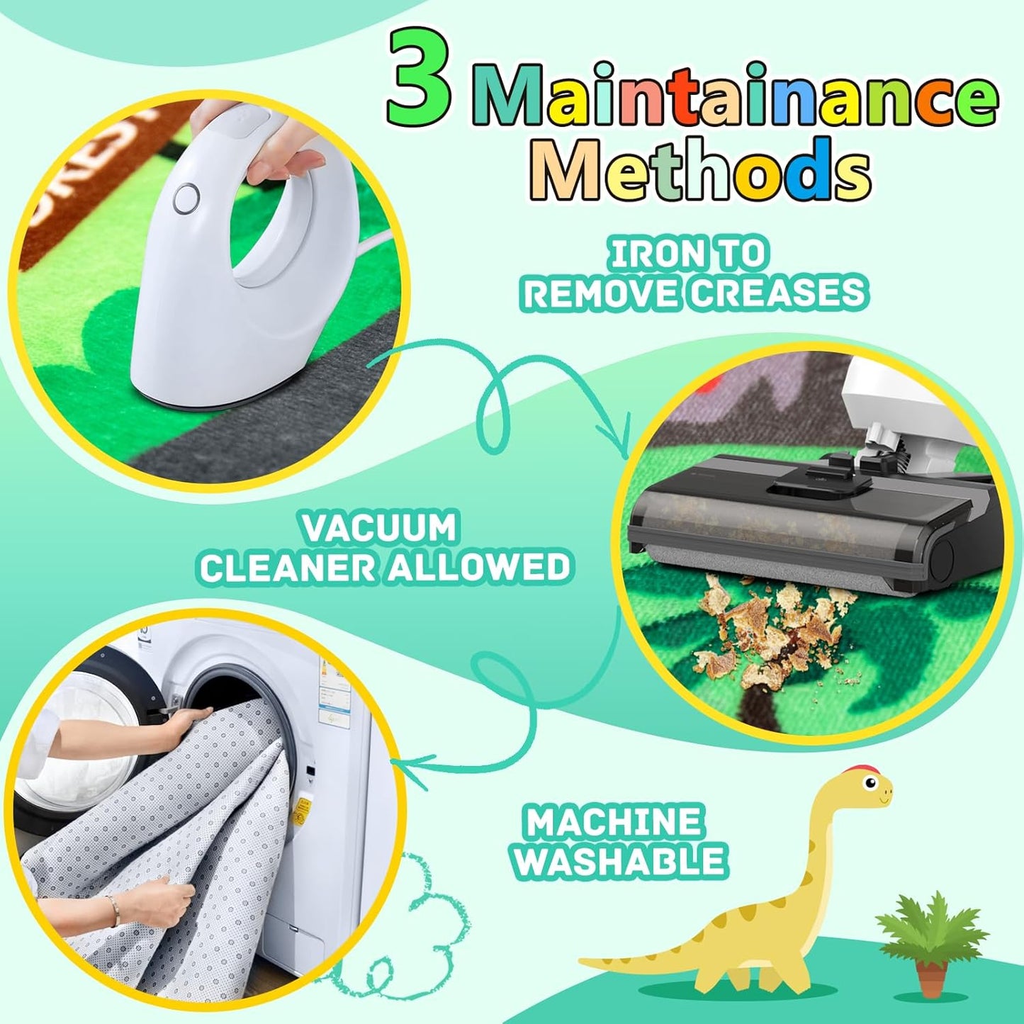 Kids Rug, Car Carpet for Kids' Toy Cars, 5x7 Ft Dinosaur Rug, Dino Safari Road Mat for Playroom, Educational Learning & Game Area Baby Play Mat Carpet for Children