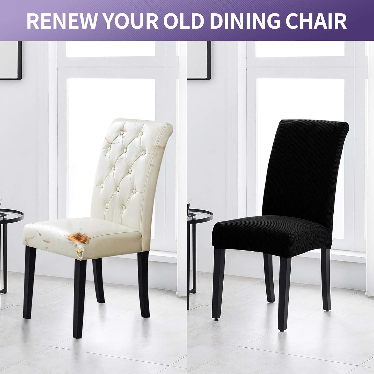 Joccun Chair Covers for Dining Room Set of 2,Dining Chair Slipcovers Stretch Dining Room Chair Covers Seat Protector,Washable Parsons Chair Cover for Home,Hotel,Banquet(Black,2 Pack)