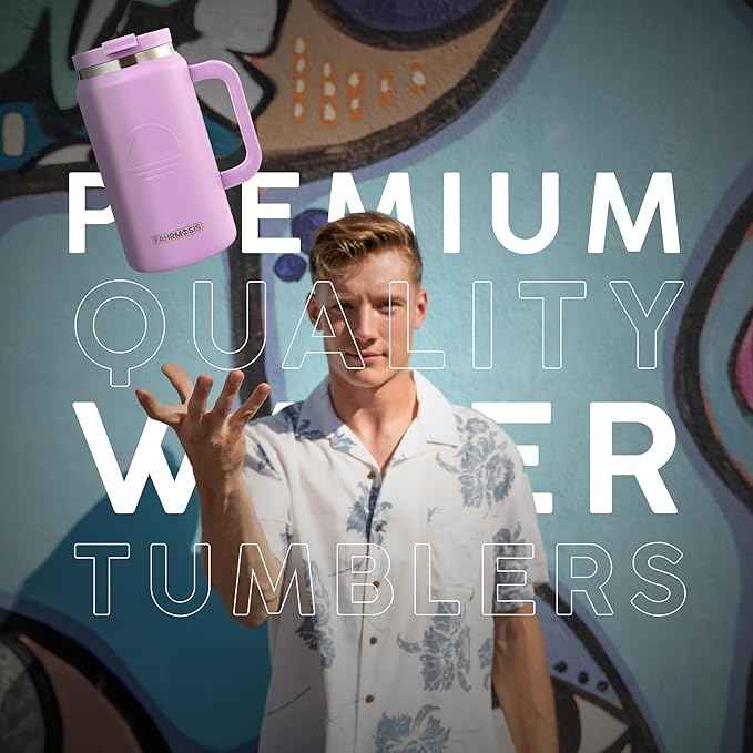 FAHRMOSIS 50 Oz Tumbler with Handle and Straw Large Insulated Tumbler Stainless Steel Travel Mug for Hot & Cold Drinks, Reusable Water Bottle with Lids and Straw - Lavender
