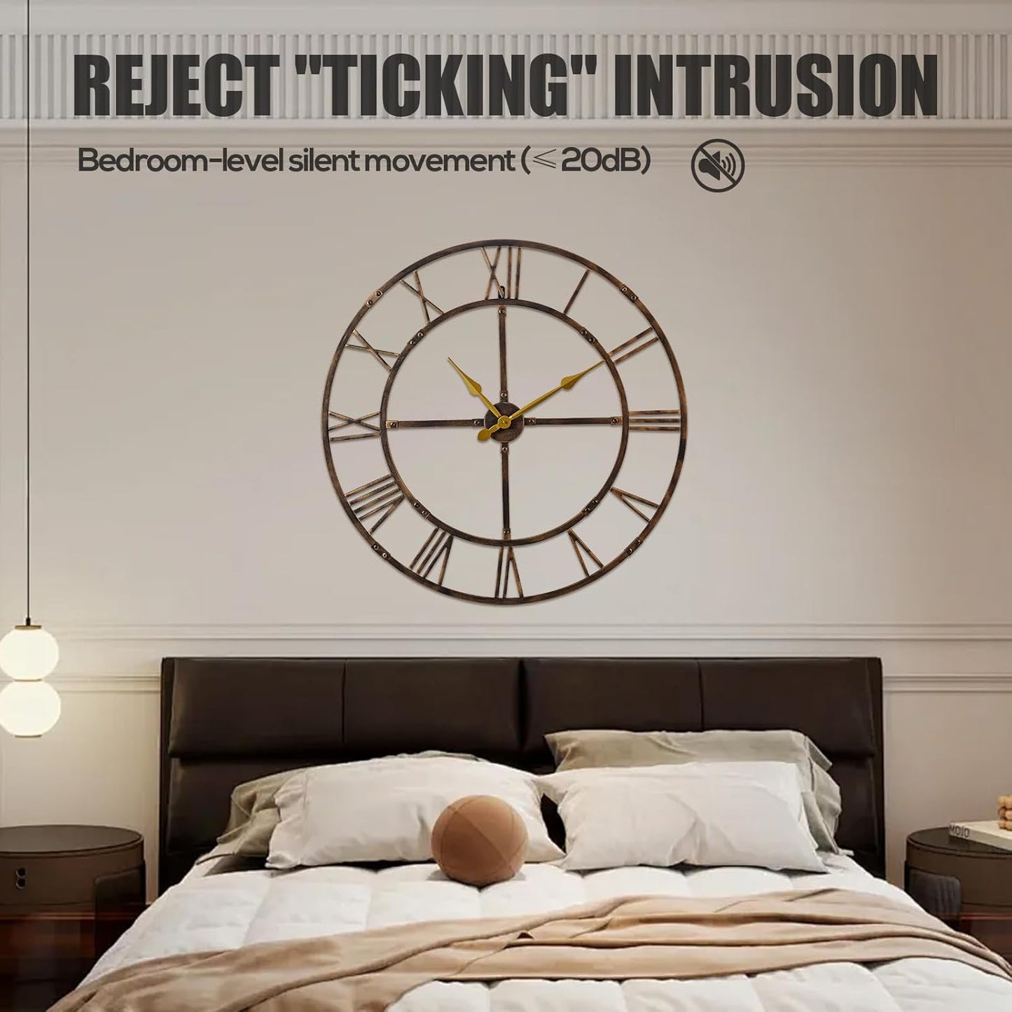 Large Wall Clock for Living Room Decor – 40 Inch Silent Non-Ticking Modern Farmhouse Wall Clock, Oversized Decorative Metal Roman Numeral Clock, Bronze