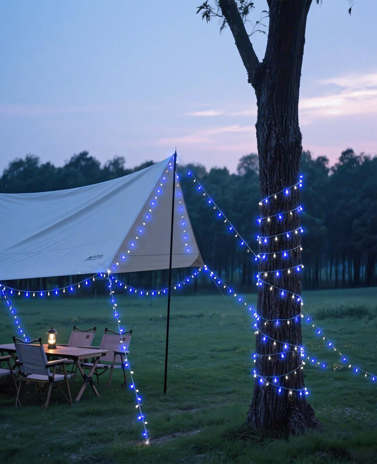 197FT 600 LED Christmas Lights Outdoor Indoor, Plug in String Lights for Outside 8 Modes, Waterproof Christmas Tree Lights for Outside Bedroom Wedding Party Holiday Decorations, Blue White