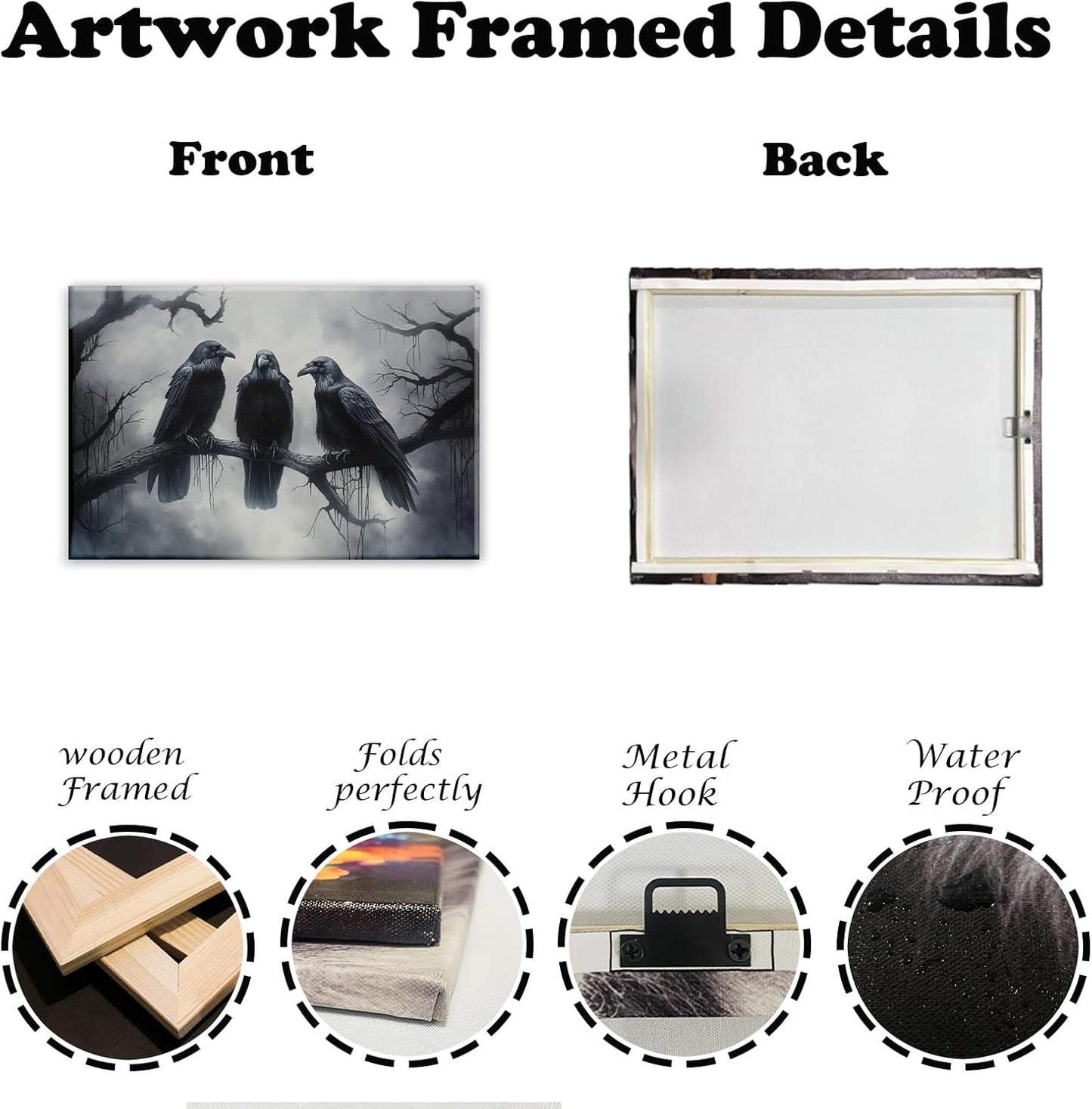 OAAPITI Halloween Wall Art Black Raven Art Poster Night Forest Landscape Pictures Print Scary Weird Black Crow Living Room Home Bedroom Decor(Artwork-5,16"x24")