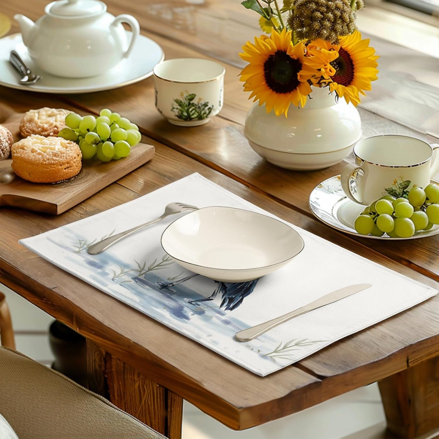 Coastal Placemats Set of 4 Summer Ocean Heron Place Mats 12x18 Inch Nautical Beach Sea Bird Pelican Table Mat Heat Resistant Non Slip Washable Linen Fabric Kitchen Dining Placemat