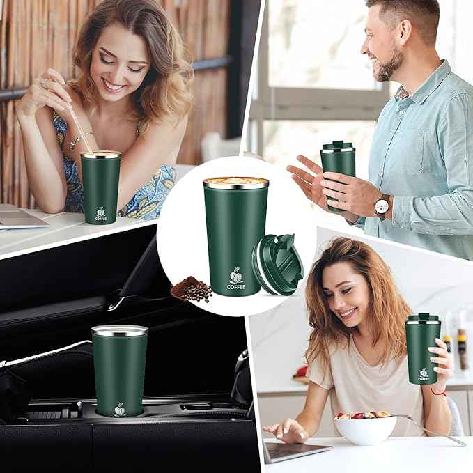 17oz Insulated Travel Coffee Mug with Flip Lid – Leakproof Stainless Steel Insulated Coffee Tumblers, Reuable Coffee Cup for Hot & Cold Drinks, Perfect for Camping & On-the-Go