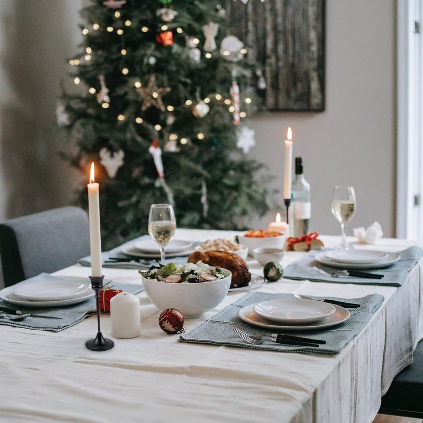 Vintage Black Candelabra Candle Holders for Fireplace & Dining