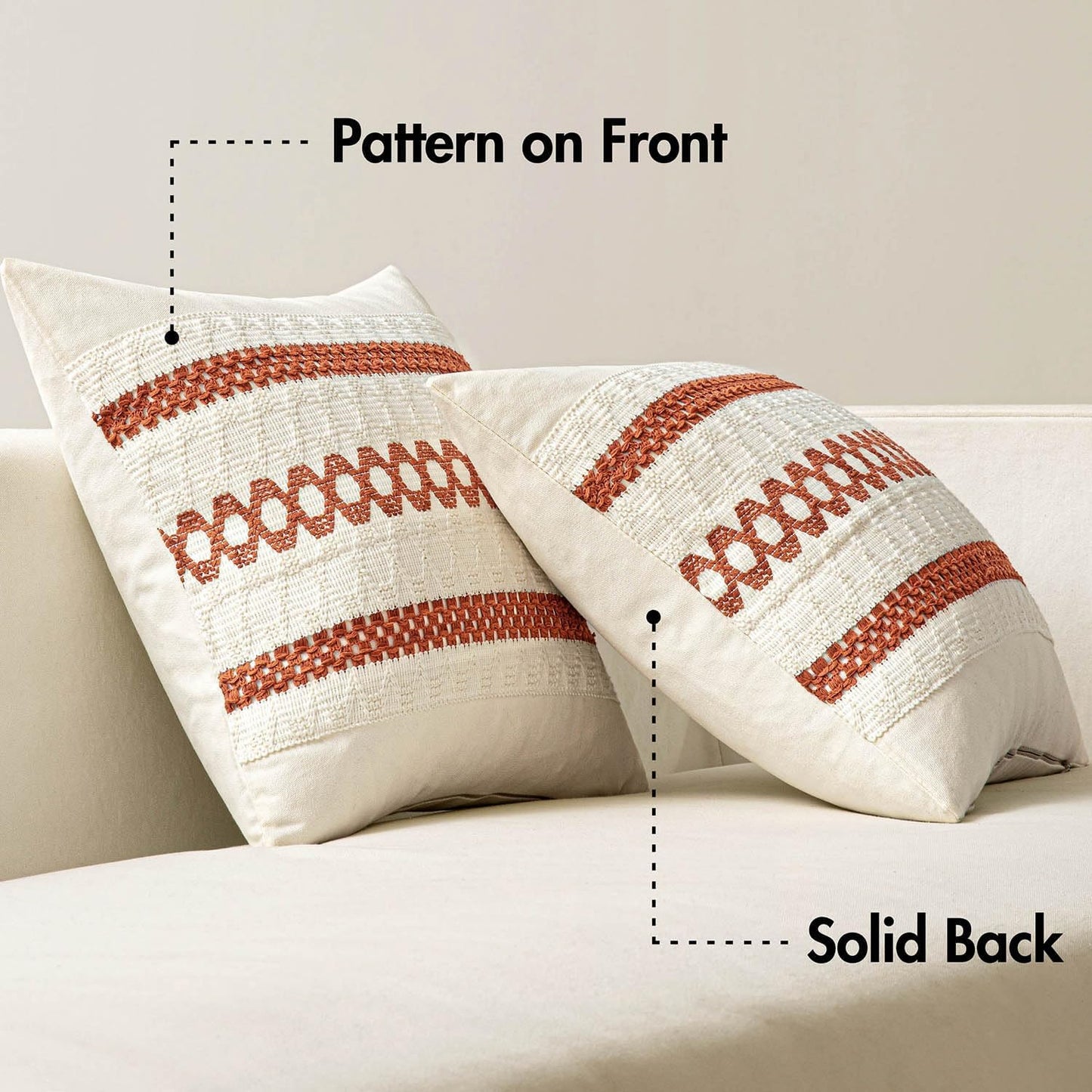 MIULEE Set of 2 Burnt Orange Fall Decorative Pillow Covers 20x20 Inch Farmhouse Rustic Boho Couch Throw Pillows Modern Cotton Cushion Covers Retro Cute Macrame Woven Home Decor for Bed Sofa Chair