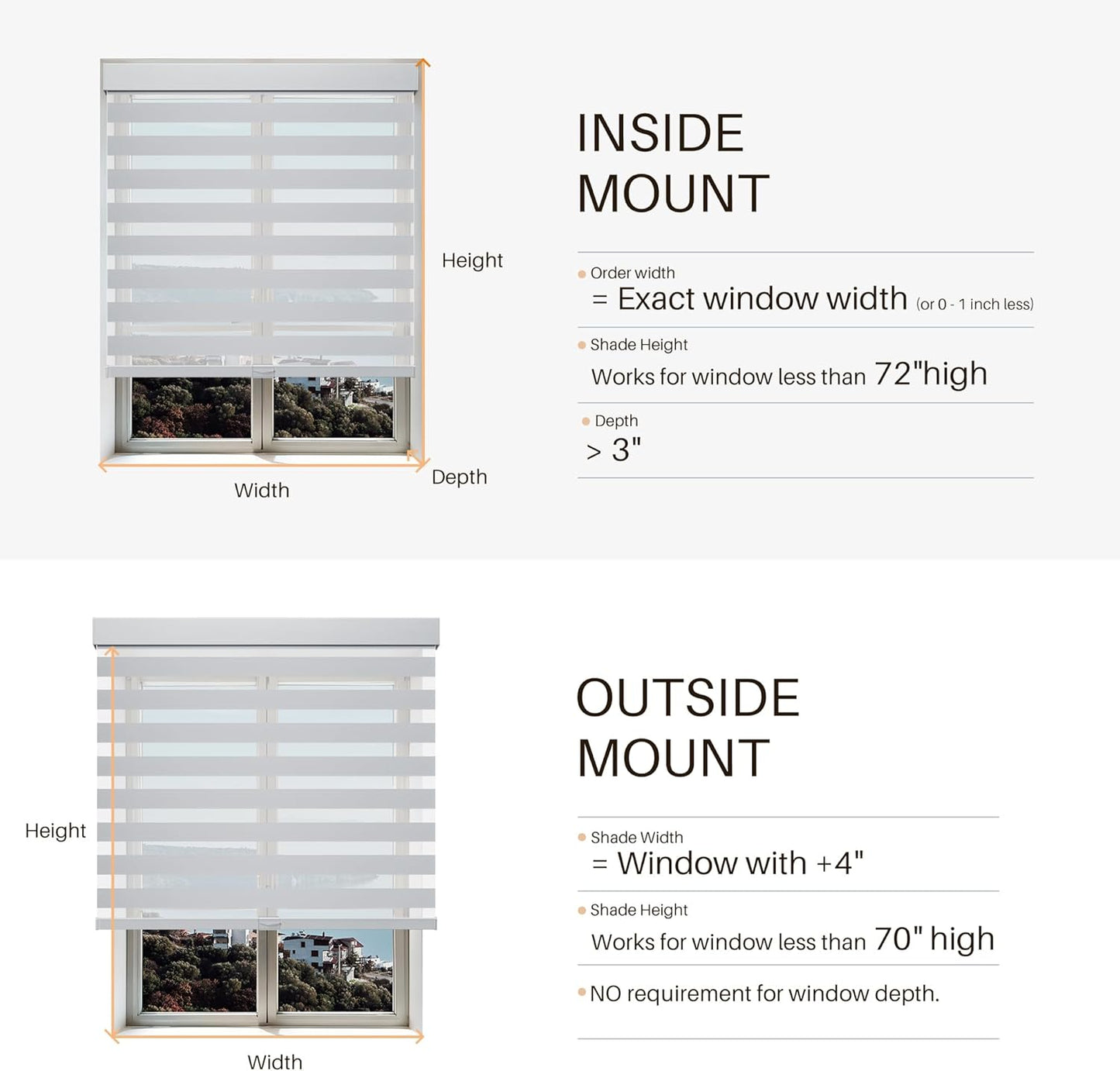 Cordless Zebra Blinds for Windows, Free-Stop Zebra Window Blinds, Dual Layer Light Filtering for Privacy, Easy Install Zebra Shades for Indoor Windows(Gray,36" W x 72 "H)