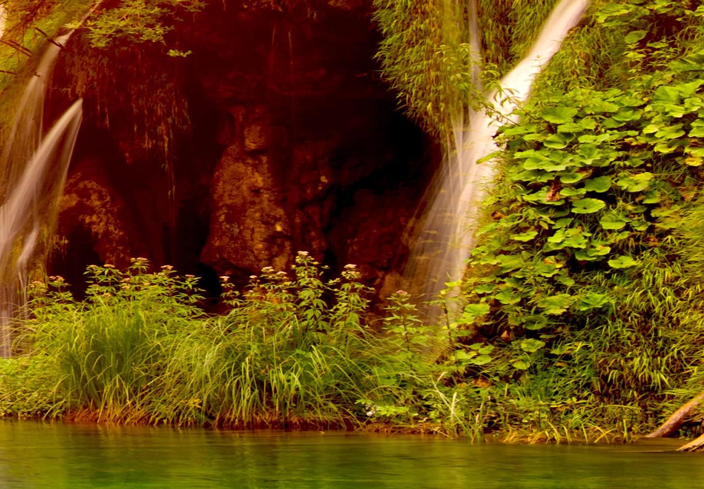 artgeist Wall Mural Waterfall 216x98 in - XXL Non-Woven Corner Wallpaper Fleece Angle Wall Decor Photo Print Picture Image Design Modern Nature Lake Sun Forest Landscape c-B-0475-a-a