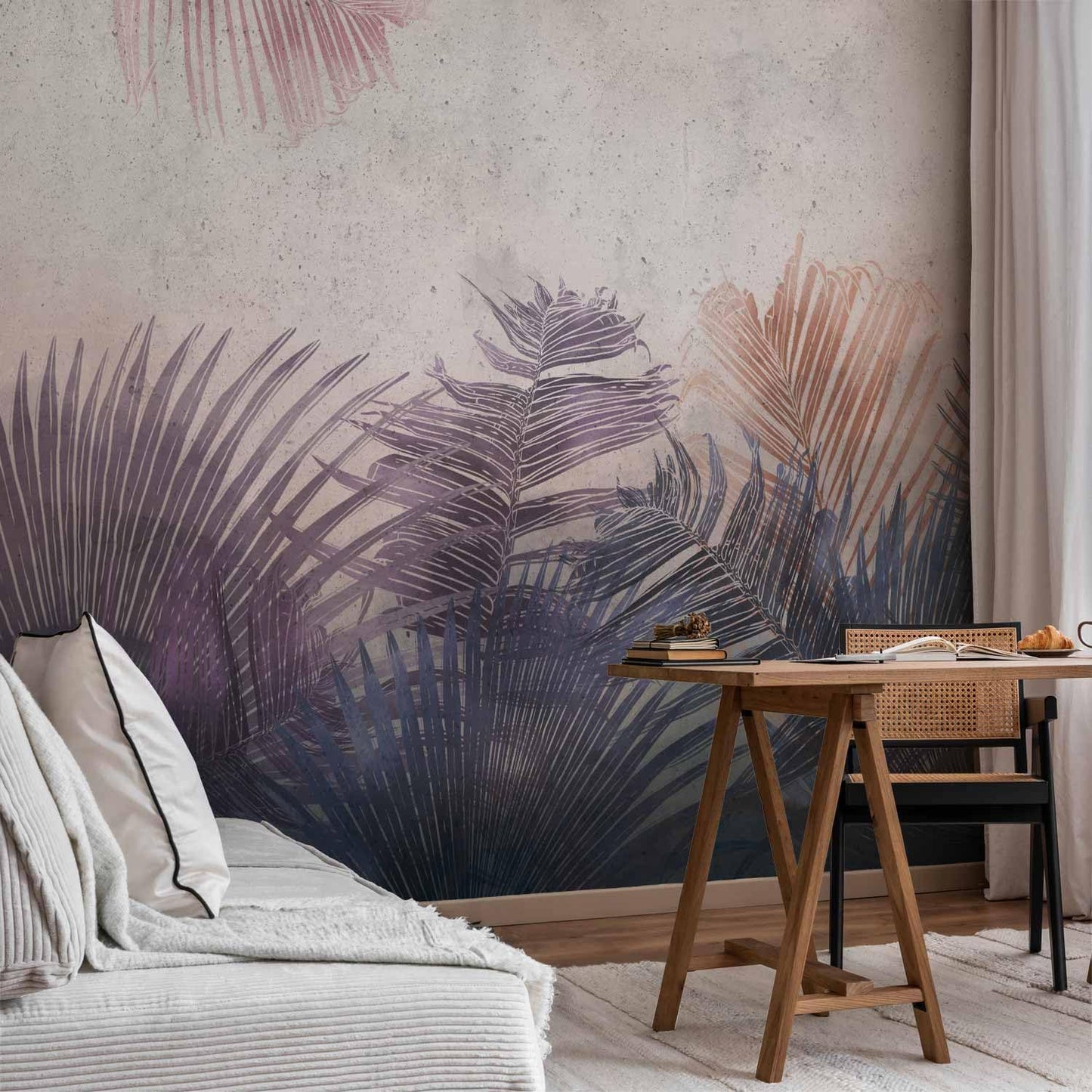 artgeist Premium Wall Mural Jungle 177x124 in - XXL Non-Woven Wallpaper Fleece Wall Decor Photo Print Picture Image Design Leaves Botanical Nature Purple Grey b-A-0827-a-a