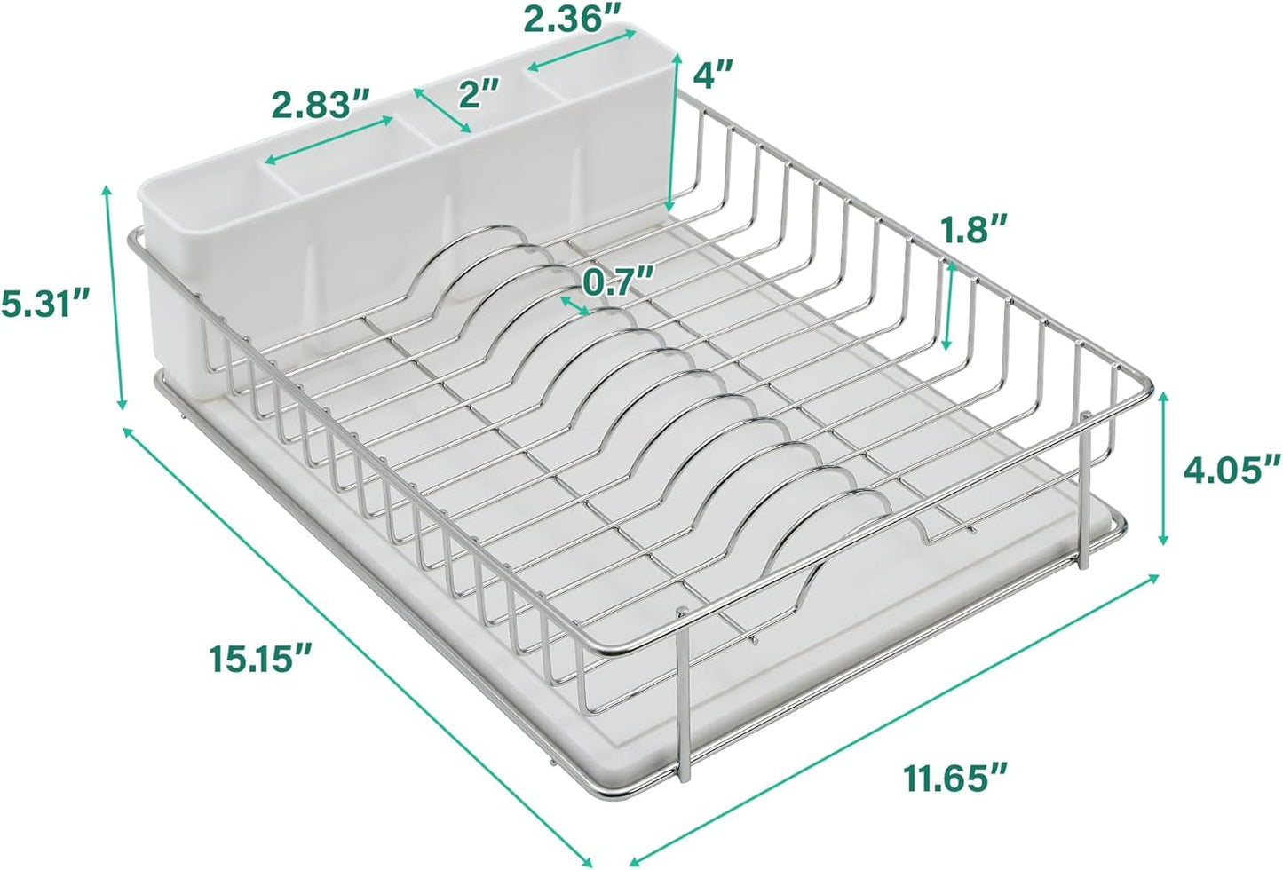 SunnyPoint 304 Stainless Steel Dish Drying Rack with Diatomaceous Earth Drainboard & Removable Utensil Caddy – Rust Resistant Countertop Dish Rack for Kitchen (Silvery-Grey)