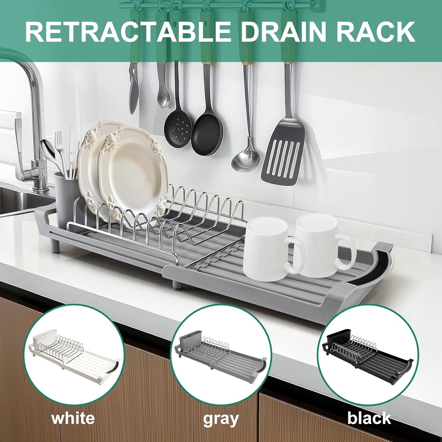 Dish Drying Rack - A Compact, Space-Saving Stainless Steel Rust-Resistant Dish Drainer Specifically Designed for Kitchen and Apartment Countertops/Sink Cabinets,11.42 to 19.9 Inches (Gray2)