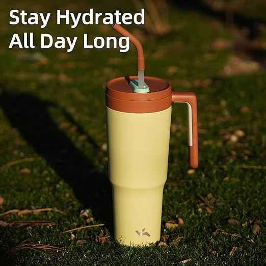 Konokyo Insulated Tumbler with Handle and Straw,40 OZ Vacuum Stainless Steel Water Bottle Travel Mug Metal Cup with Fruit Diffuser,Pistachio