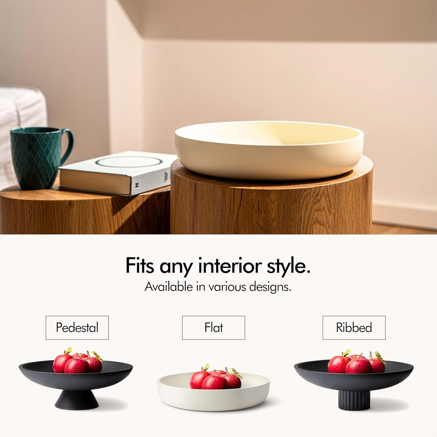 KIVY Concrete Fruit Bowl for Kitchen Counter - Large Decorative Bowl for Home Decor - Modern Fruit Basket for Entryway Table - Pedestal Bowl - Decorative Bowls for Home Decor - White Fruit Bowl Decor