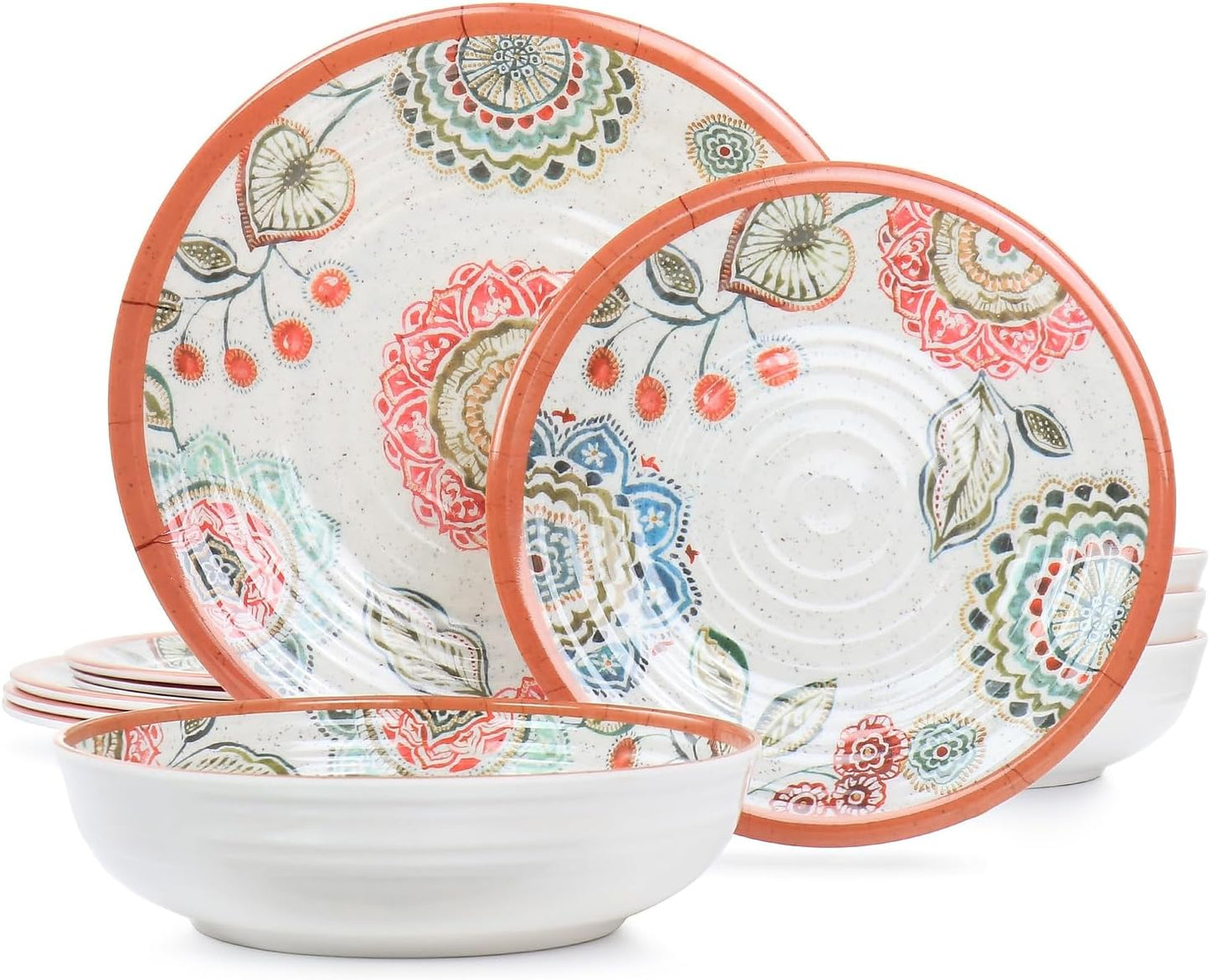 Elama Ester Melamine Dinnerware Set, Multicolored, 12 Piece Set (935115832M)