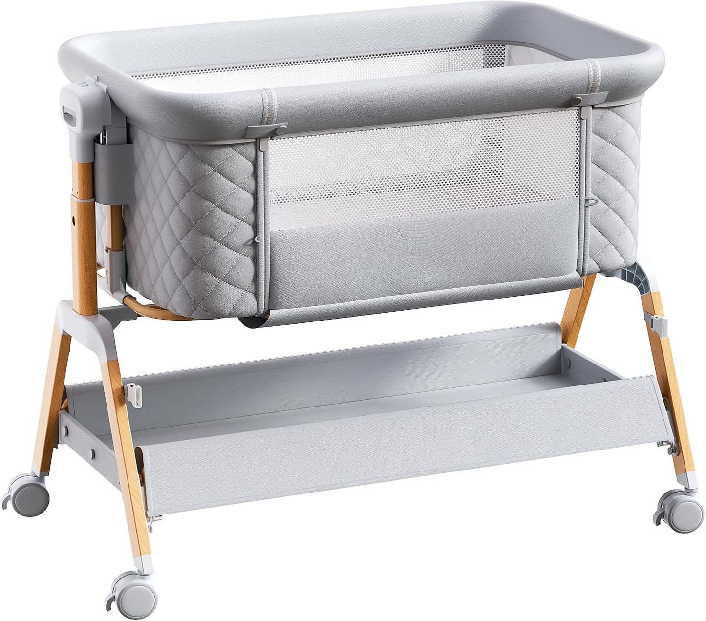 3 in 1 Baby Bassinet Bedside Sleeper,Bedside/Rocking Bassinet for Baby with Waterproof Comfy Mattress and Lockable Wheels,7 Adjustable Height, Easy Folding Portable Crib for Newborn(Gray)