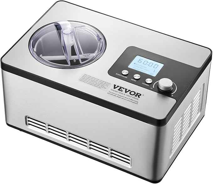 VEVOR Automatic Ice Cream Maker with Built-in Compressor, 2 Quart No Pre-freezing Fruit Yogurt Machine, Stainless Steel Electric Sorbet Maker, 3 Modes Gelato Maker with LCD Display & Timer, Silver
