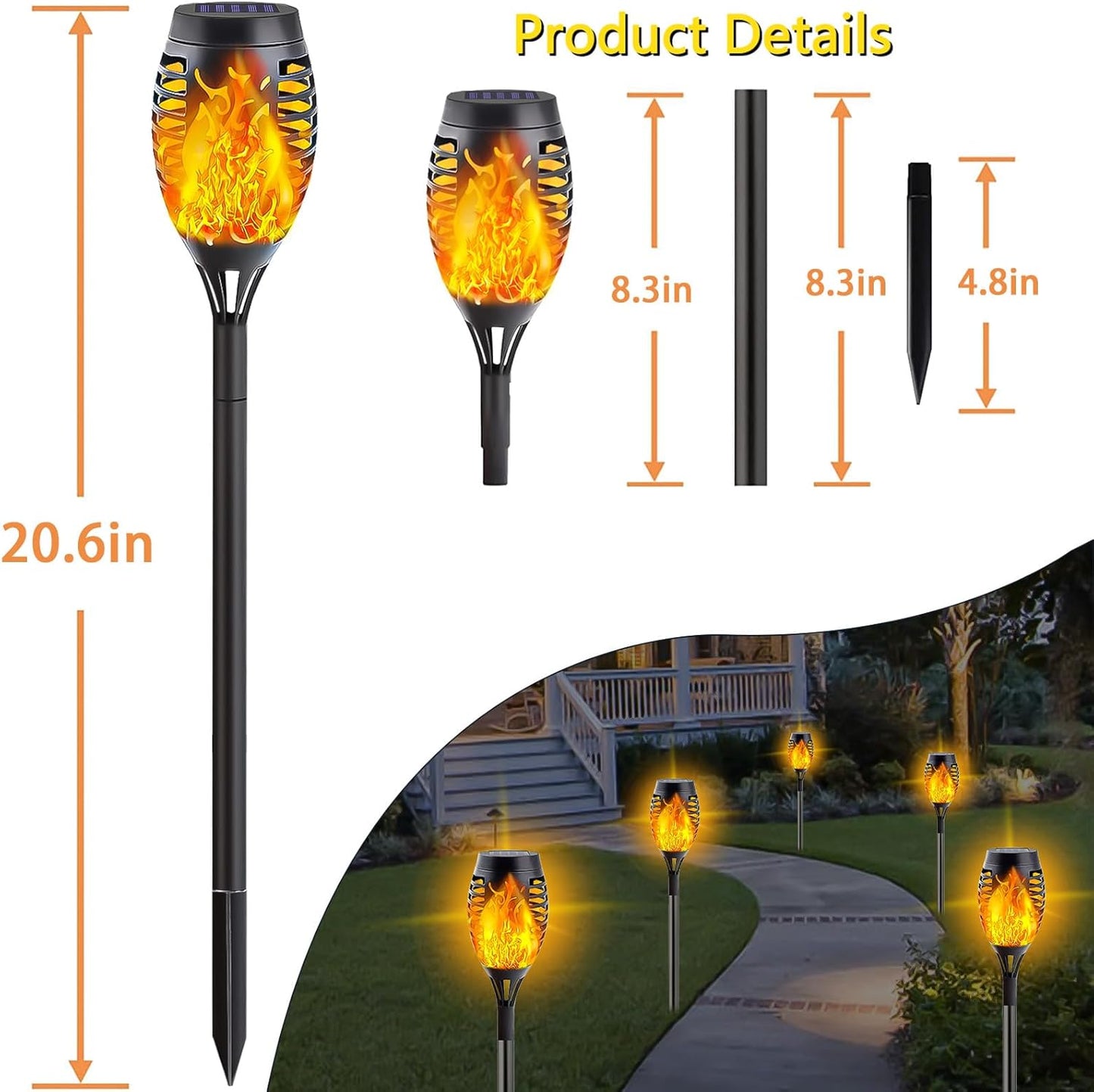 10Pack Solar Lights Outdoor, Mini Solar Torch Lights with Flickering Flame for Garden Decor, Solar Flame Lights Waterproof Solar Powered Outdoor Lights, Solar Tiki Torches for Pathway Patio Yard Porch