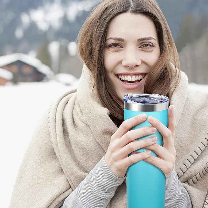 20 oz Skinny Tumbler with Lid and Straw,Stainless Steel Vacuum Insulated Tumbler Cup Double Wall Leak-proof Coffee Mug,Travel Thermal Water Tumbler for Home,Office,Outdoor (Baby blue,1)