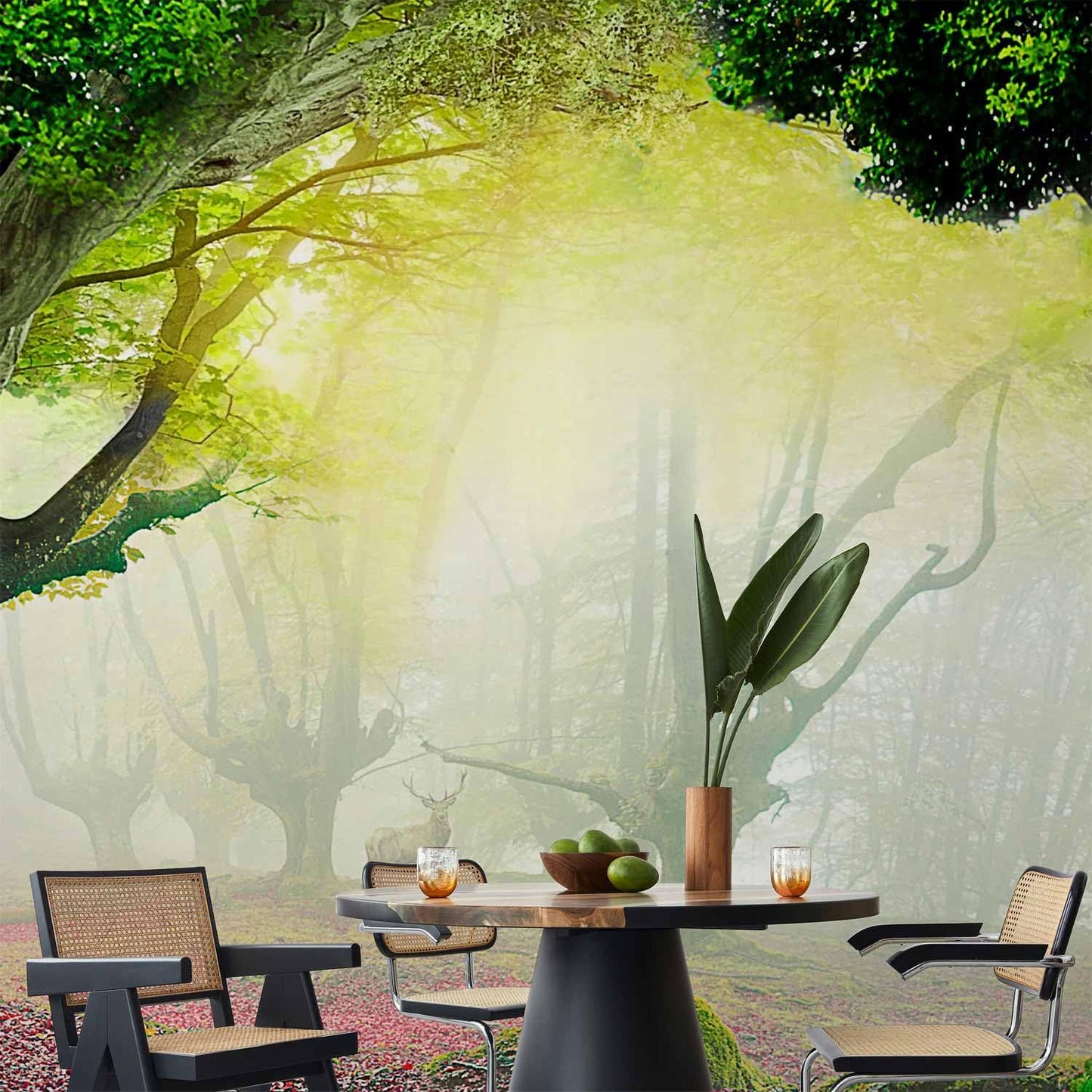 artgeist Wall Mural Nature 216x98 in - XXL Non-Woven Corner Wallpaper Fleece Angle Wall Decor Photo Print Picture Forest Trees Deer n-A-10067-a-a