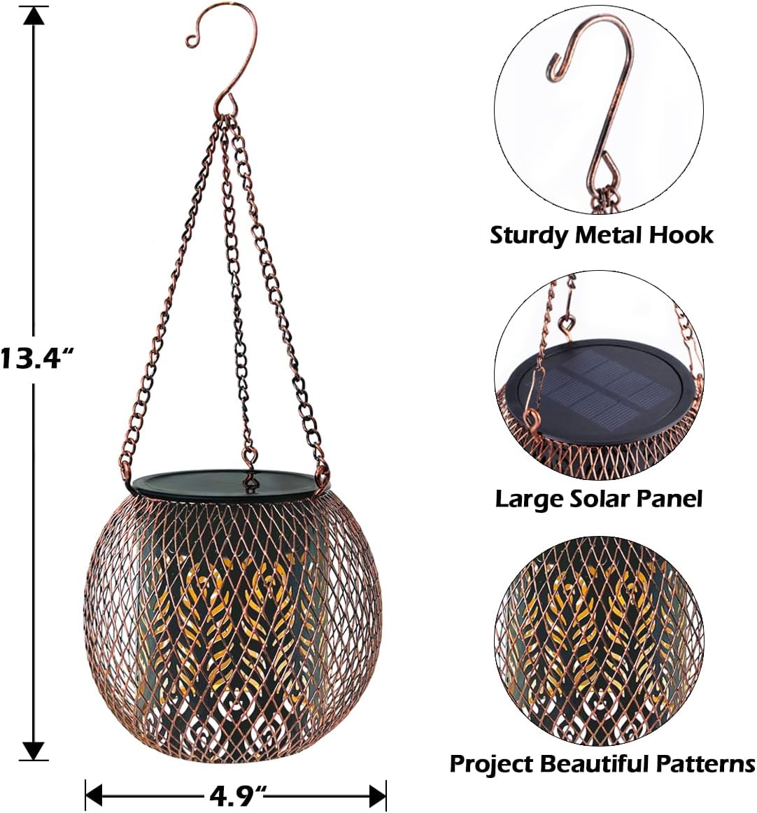 LeiDrail Hanging Solar Lanterns 2 Pack Solar Lanterns Outdoor Waterproof Garden Metal Decorative Light Patio Decor for Outside Yard Tree Tabletop Landscape