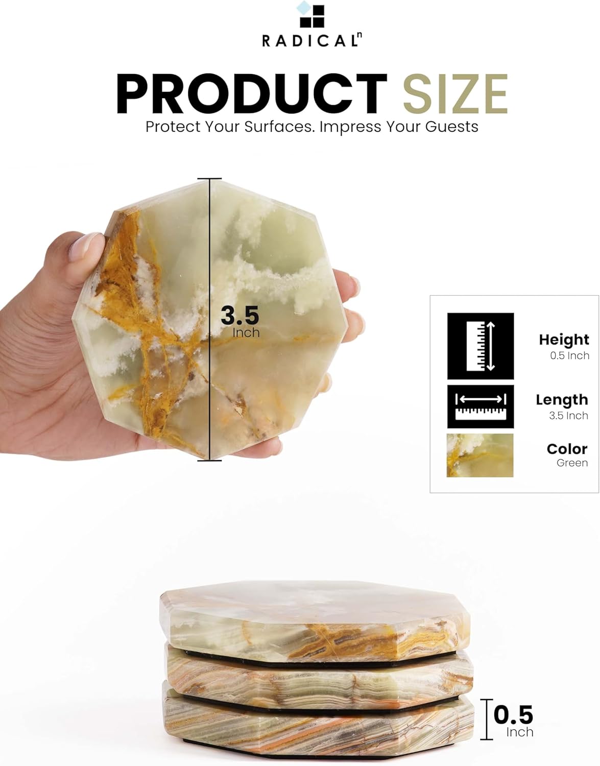 Radicaln Marble Coasters Star 3.5" Inches Green Onyx Handmade Marble Drink Coasters for Home and Kitchen, Drink Coaster Set of 6, Ideal Coaster for Drink