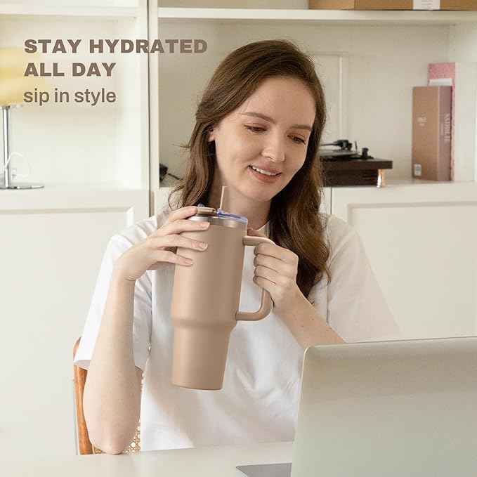 COKTIK 40 oz Tumbler With Handle and Straw, Insulated Tumbler With Leakproof Lids, Stainless Steel|BPA-Free, Cold for 24 H (Dark Night)