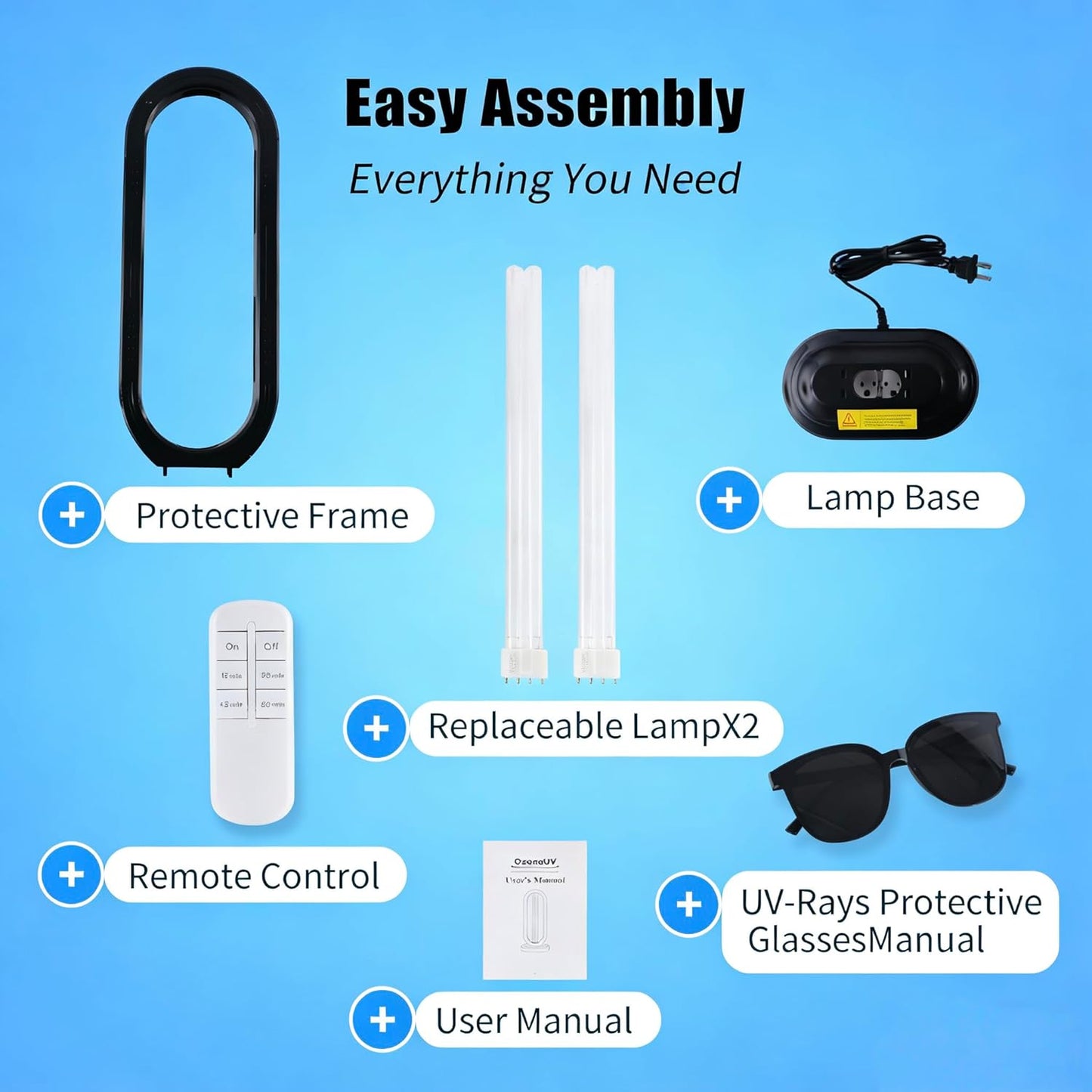 UV Light Sanitizer w/Spare Bulb with Ozone,UVC Disinfection Lamp with Remote Control,Ultraviolet Light Sanitizer for Whole Home,Room & Kitchen,UV Sterilizer15/30/45/60 Minutes Timer
