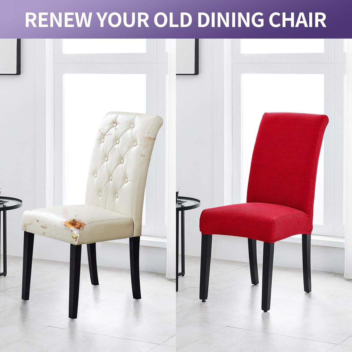 Joccun Chair Covers for Dining Room Set of 2, Dining Chair Slipcovers Stretch Dining Room Chair Covers Seat Protector,Washable Parsons Chair Cover for Home,Hotel,Banquet(Ruby,2 Pack)