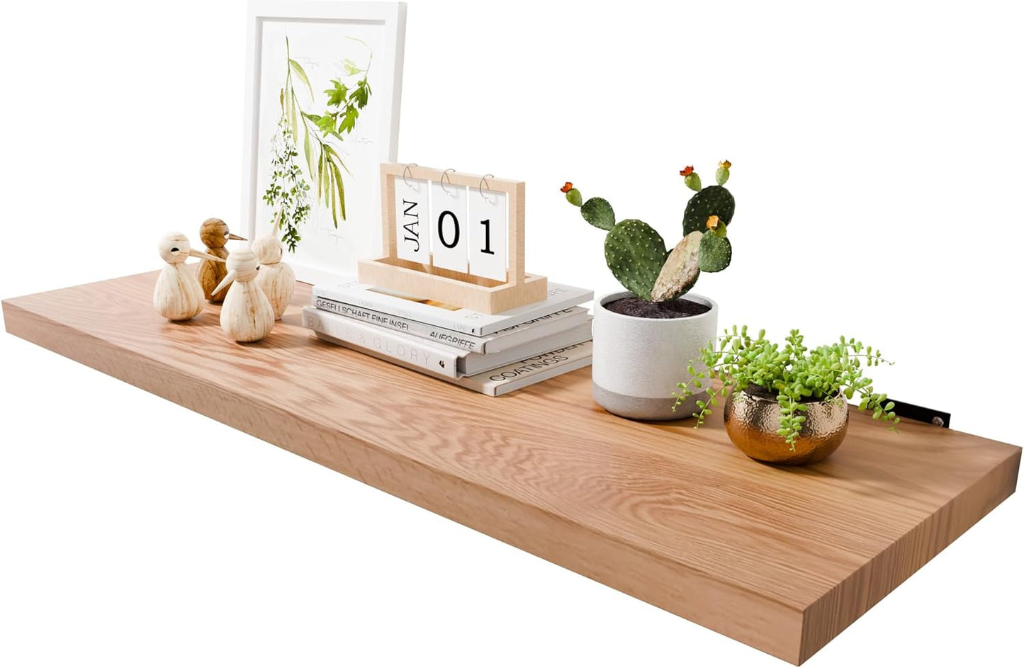 36 Inch Solid Oak Floating Shelves - Natural Wood 12 Inch Deep Wall Shelf, Rustic Display Shelf, Hanging Wall Shelf Decoration for Bedroom, Bathroom, Living Room