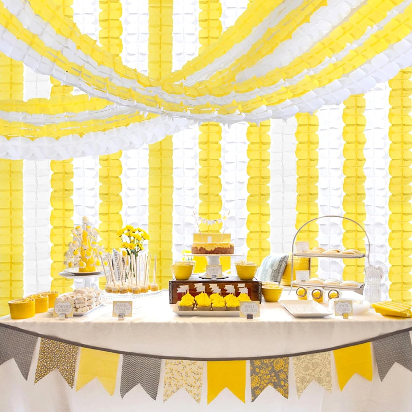 White-Yellow Party-Decorations Streamers Garland - 157Ft Four-Leaf Clover Hanging Banner,Wedding Bridal Baby Shower Birthday Sunflower Lemon Theme Decor Hugtmr