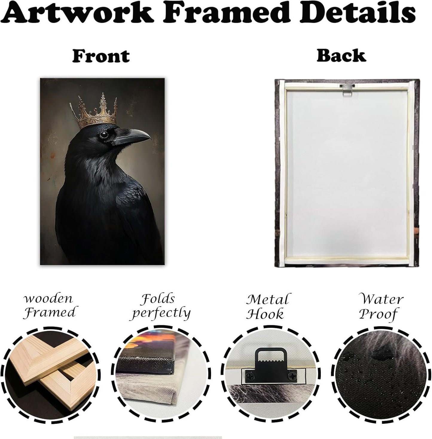 OAAPITI Raven King Wall Art Mysterious Black Bird Painting Dark Gothic Animal Canvas Print for Living Room Bedroom Home Office Inspirational Decor(Artwork-8,20"x30")
