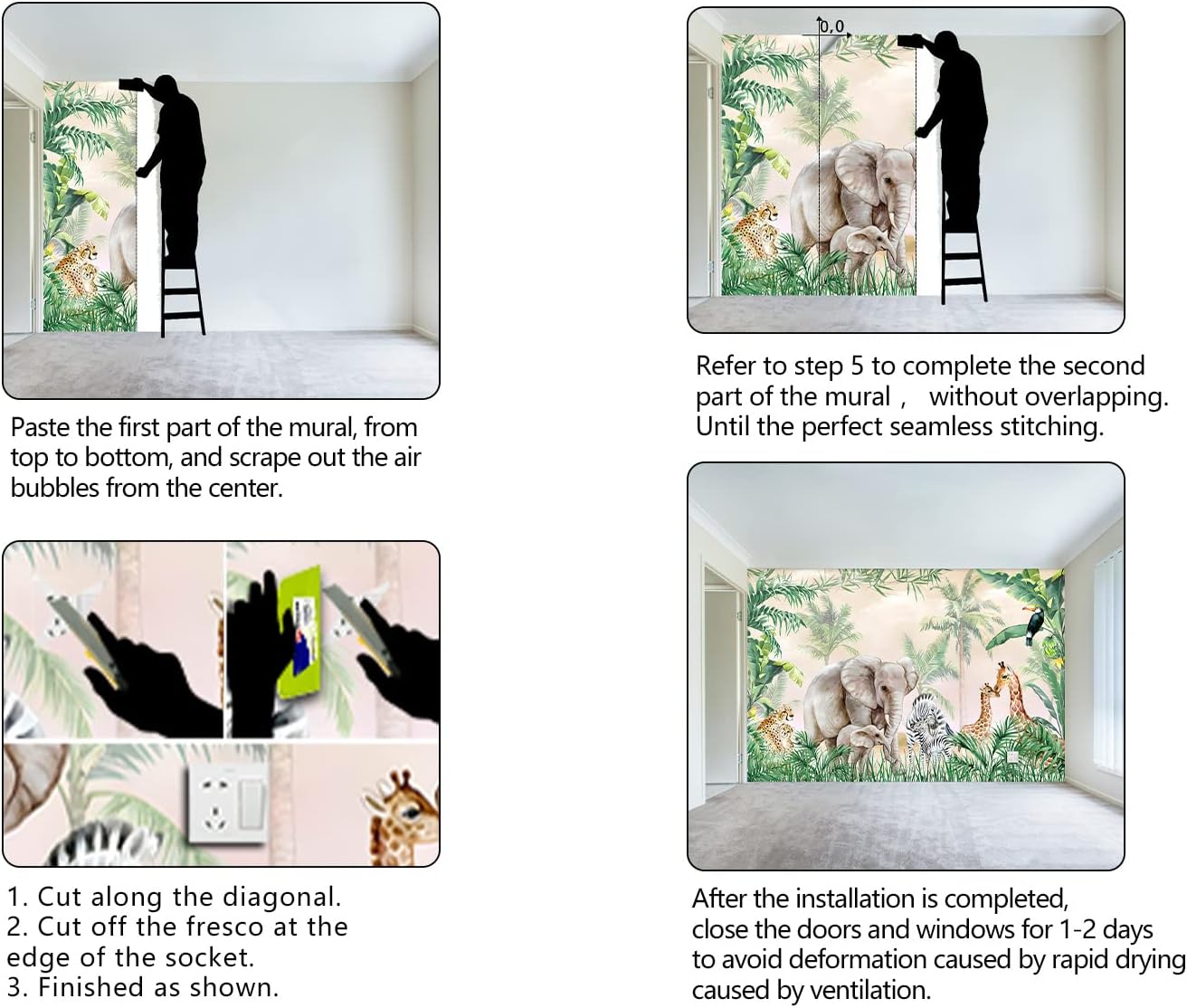 Tropical Animal Plants wallpeper Nursery Kids Bedroom Elephant Wall Mural - 91"x65"(Not Peel and Stick)