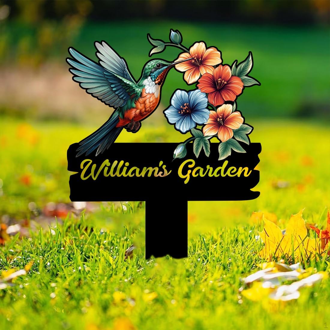 Personalized Hummingbird Bird Flowers Garden Sign Metal Garden Markers Stake Loss of Colorful Flowers Bird Garden Decor Sign Outdoor Plaque Memory Yard Art Stake Customized Garden Sign with Stakes