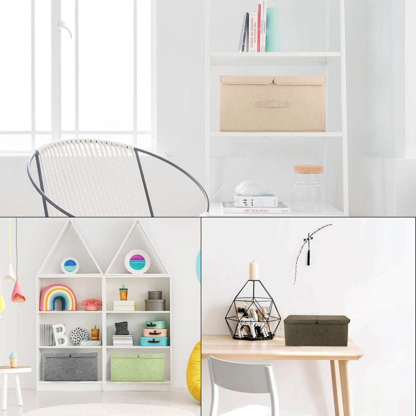 2 Pack Large Storage Boxes with Lids and Handles, Collapsible Linen Storage Bins Organizer Containers Baskets Cube with Removable Divider for Home Bedroom Closet Office (Grey, Large)