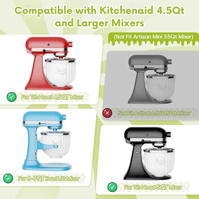 Ice Cream Maker Attachment for KitchenAid Stand Mixer, Compatible with 4.5/5Qt & Larger KitchenAid Stand Mixer, 2 Quart Frozen Ice Cream Bowl, Yogurt & Sorbet Gelato, White